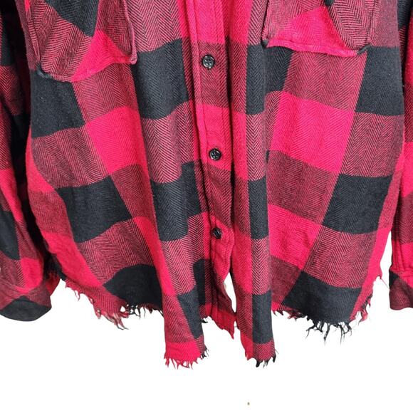 Rails Larsson Plaid Shirt Womens Size Large Crimson Jet Embroidered Frayed - Picture 4 of 16